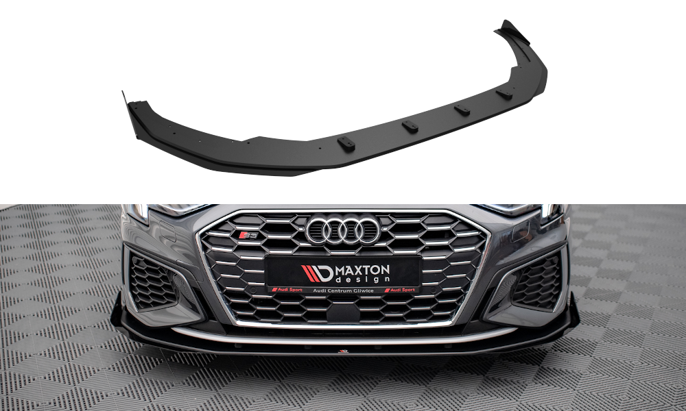 Maxton Design Street Pro Front Ansatz für +Flaps für V.1 + Flaps Audi S3 / A3 S-Line 8Y schwarz Hochglanz