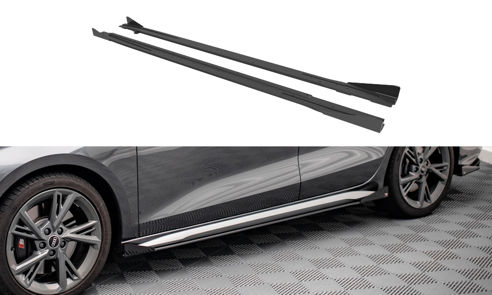 Maxton Design Street Pro Seitenschweller Ansatz für + Flaps Audi S3 / A3 S-Line 8Y schwarz Hochglanz